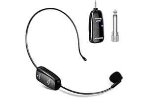 XIAOKOA Kabelloses Mikrofon Headset, UHF Kabelloser Mic, USB-C Ladeanschluss Drahtloses Microphone, 50m Kabellos Reichweite, für Lautsprecher Verstärker PA Anlage Reiseleiter Lehre Yoga Fitness Konferenzen