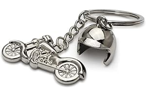 Freedale® Silver Motorbike with helmet Keyring Motorcycle Key Chain - Biker Gifts Novelty Chrome Metal Keychain - Key Ring Accessory for House or Bike Keys