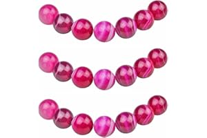 ‎MJDCB MJDCB Perlen zum Auffädeln 10mm 35 stück Rose Rot Gestreifter Achat Halbedelsteine Perlen mit Loch Natürliche Lose Runde Steinperlen für Herstellung Schmuck Armbänder Halsketten