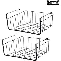 Sylon 2PCS Panier Suspendu, Métallique Paniers à Étagères Empilables Panier de Rangement de Cuisine pour Cuisine,Pantry,Bureau,Bookshelf,Placard,Salle de Bain (Noir)