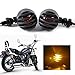 Produktbild ECLEAR Universelle Motorrad-Blinker (2 Stück) Micro Mini Blinkerleuchten Schwarz Heavy Duty Indikatoren Gelb Licht mit Vintage Gitter 3 Draht für Harley Bobber Chopper Cruiser Custom