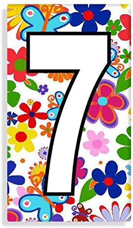 Flowers And Butterfly Number 7 Sticker For Wheelie Bin / Dustbin / House Door - Self Adhesive - Choose Number