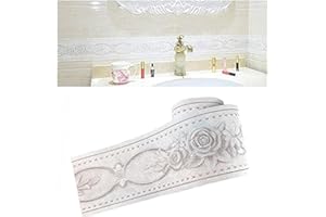 No-brand Elegant Wallpaper Ribbon with White Pink Floral Pattern with Waterproof 3D Wall Sticker -10cm x 5m