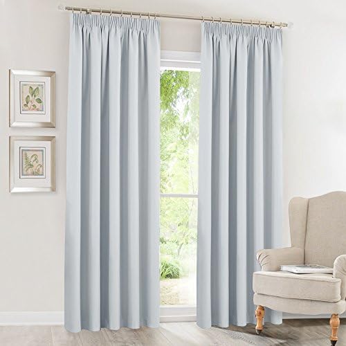 PONYDANCE Blackout Pencil Pleat Windows Curtains Plain Room Darkening Noise Reducing Window Treatment Blackout Curtain Drapery for Bedroom, Set of 2 Panels, W 55" x L 96", Greyish-White