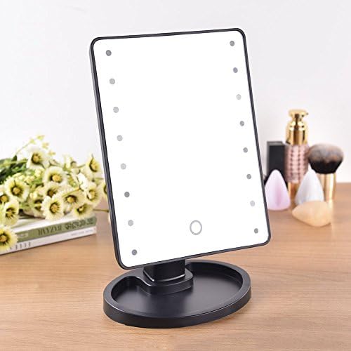 Elf & Fitness LED Lit Mirror for Makeup or Shaving. Touch Screen and 180° Rotation in Black