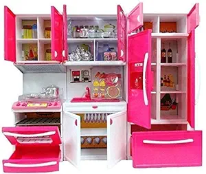 Toyvilla Kid New Compartment 3 Kitchen Set Kitchen Set for Girls,Kitchen Set with 3 Compartments (Pink)