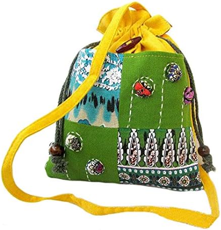 LazLake Drawstring Crossbody Bag Toiletry Bag Sachet Gift Pouch Cosmetic Bag Coin Purse MZ09 Green-Yellow