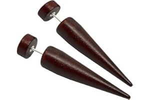 tumundo Set de 4 Paires / 1 Paire Faux Ecarteur Dilatateur Bois Conique Fake-Plugs Tunnel Boucle Clous D'Oreille Marron