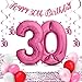 Produktbild deloono Folienluftballons Set - füe die perfekte Überraschung zum Geburtstag: XXL Luftballon pink (100cm) + Konfetti + Happy Birthday Girlande + Hängedeko + 10 Luftballons (Zahl 30)