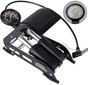 FIOLTY Cylinder Portable Foot Pump Air Tyre Inflator with Pressure Gauge for Car Tyres, Bicycle Tyres, Bike Tyres, Motorcycle Tyres, Balls, Air Mattress Inflators (Duble Cylinder)