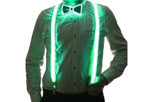 PTUI Lot de 2 bretelles et nœud papillon lumineux à LED pour homme - Parfait pour festival de musique, fête costumée d'Halloween