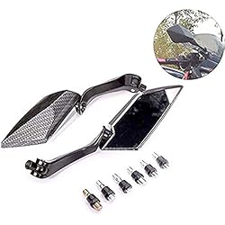 KATUR Moto 8MM 10MM Guidon Rétroviseurs de Rétroviseur Rétroviseur Moto Black Edge Cut Blade Style Carbone Rétroviseurs pour Honda Yamaha Suzuki Kawasaki