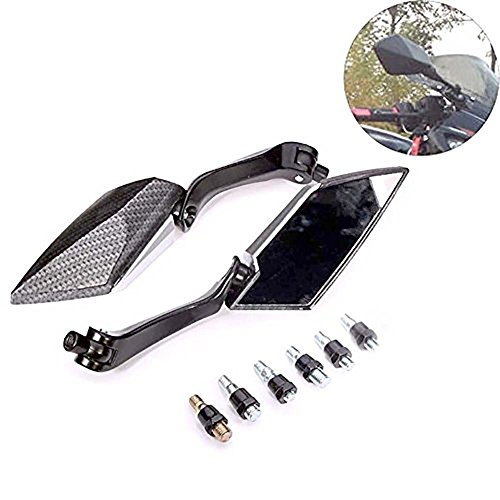 KATUR Moto 8MM 10MM Guidon Rétroviseurs de Rétroviseur Rétroviseur Moto Black Edge Cut Blade Style Carbone Rétroviseurs pour Honda Yamaha Suzuki Kawasaki