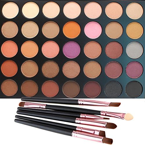 35 Color Eyeshadow Palette with 6 PCS Eye Brushes, Vodisa Makeup Matte and Shimmer Eye Shadows Smoky Warm Color Glitter Kit Make Up Brush Set Waterproof Beauty Cosmetics High Pigment Powder Pallet 35W