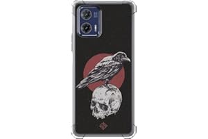 MS MÓVIL SHOP Movilshop Anti-Shock Case for Motorola Moto G73 5G Gothic Design [Raven on Skull] Reinforced Corner Silicone 1.5 mm Thick Flexible Transparent Bumper Gel TPU