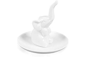 LEPENDOR Elephant Ring Holder Jewelry Tray for Wedding Christmas Birthday, Handmade Ceramic Decor Jewelry Small Animal Tray - White Elephant