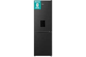 Hisense RB390N4WBE 60cm Freestanding 60/40 Fridge Freezer - 304 litre capacity - Total No Frost - Non-plumbed Water Dispenser - Black - F Rated, H186 x W59.5 x D59.0