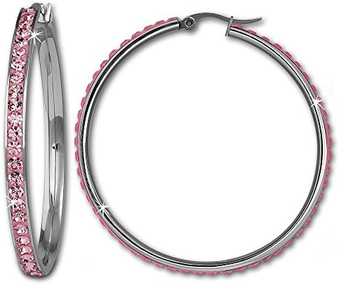 Amello Stainless Steel earring hoops round with Swarovski Elements rose - diameter 50mm - Woman earrings - Stainless Steel creole ESOS05A