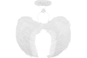 LGZIN Alas de Pluma, Alas Angel, Alas de Ángel Disfraz, Alas de ángel y halo, Alas Angel Niños, Alas de Plumas con Aureola, para Halloween, Cosplay, Fiestas de Disfraces (Blanco)