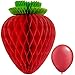 Produktbild partydiscount24 Wabenfigur Frucht - Erdbeere 33 cm x 24 cm + 1 Gratis Luftballon Rot Ø 30 cm