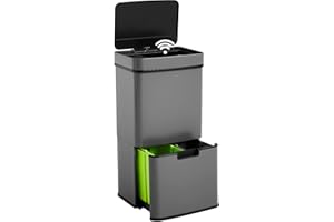 Homra Waste Separation System with Sensor 3-Compartment Bin 72 Litres (2 x 12 + 1 x 48 L) Designer Pedal Bin Stainless Steel