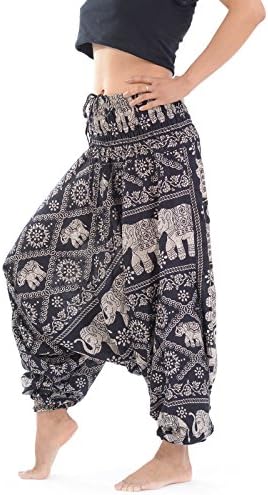 Ladies Baggy Trousers - Elephant - Harem Pants for Women - Festival Yoga Relaxation (Black)