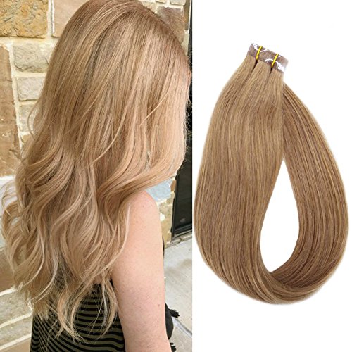 Extensión de pelo auténtico Cinta en extensión pelo remy 20 trenzas x 4 cm de ancho, 40, 45, 50, 55 cm (50cm, No.12 Marrón claro)