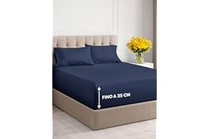 CGK UNLIMITED Set lenzuola una piazza e mezza 4 pezzi – lenzuolo con angoli 135x190 cm, lenzuolo piano 225x255 cm e 2 federe 50x80 cm – per materassi fino a 35 cm – microfibra di poliestere, OEKO-TEX, Blu marino