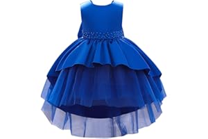 IWEMEK Enfant Bébé Fille De Fleur sans Manches Hi-lo Plissé Satin Tulle Bowknot Robe De Princesse Demoiselle d'honneur Robes De Mariée Communion Fête d'anniversaire Soirée Robe De Bal
