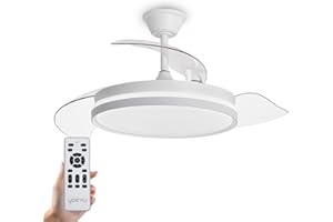 YOEVU | Ventilador de techo EOS ONE, 72W, ABS, LED regulable, aspas retráctiles, mando a distancia | Iluminación ajustable, silencioso, eficiencia energética