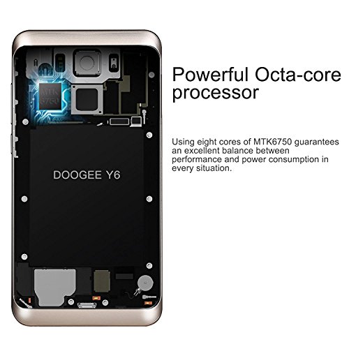 Smartphone Libre, DOOGEE Y6 4G Teléfonos Móviles Libres sin Bloqueo de SIM (5 Pulgadas HD Pantalla, 2GB RAM, 16 GB ROM, 8MP/13MP Lente de Cámara, Android 6.0, 3200mAh) -Oro