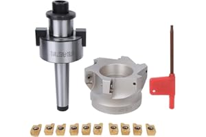 WALFRONT Fraise à Surfacer CNC Fraise à Angle Droit à 6 Arêtes, Support de Mandrin à Pince MT2-FMB27 + Fraise de Fraisage 80-27-6-Flute + Plaquettes de Fraisage 1604APMT(10PCS Milling Inserts)