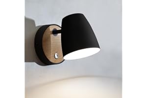 Ouglres Applique Murale Avec Interrupteur Noir,Applique en Bois Industrielle,Abat-Jour en Aluminium Pivotant,Lampe Murale Intérieure Moderne pour Chambre à Coucher Lit,Salon,Couloir,Escalier,E27 1pack