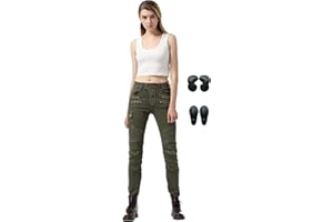 HULG Mademoiselle Protection Moto Pantalon Jeans Renforcé Avec Protection Doublure Moto Pantalon D'Équitation Avec Protéger Pads (green,S)