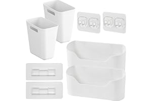 Disnace Lot de 4 Boîtes de Rangement Autocollantes Murale, Organisateur pour Porte d'Armoire, Cuisine, Salle de Bain, Réfrigérateur, Idéal Petits Objets, Produits Ménagers (Blanc, 2 Tailles)