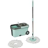 Amazon Brand - Presto! Elite Spin Mop with Steel Wringer and Auto-fold Handle, Green, 2 Refills
