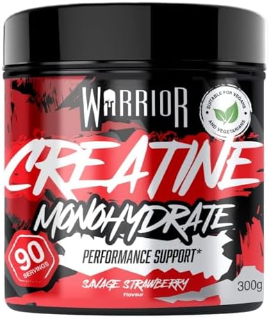 Creatina monoidrato in polvere Warrior da 300 g - Nutrizione micronizzata - Migliora le prestazioni e il recupero (disponibile in compresse, non caramelle gommose) - Dose da 5 g (Fragola Selvaggia)