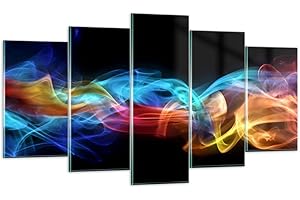 ARTTOR Deco Salon Résumé air coloré figure Moderne Impression sur Verre 160x85cm Image Tableau en Verre Decoration Murale Chambre Triptyque 5 parties Art Grand XXL Tableaux Decoratifs Muraux GEA160x85-2171