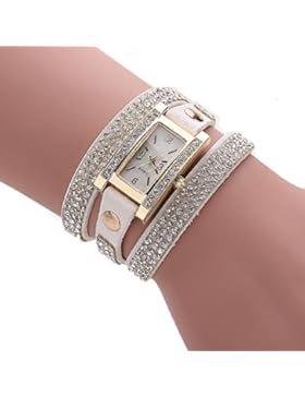 SSITG Damen Armbanduhr Lederarmbanduhr Strass Perlen Wickelarmband Schmuck