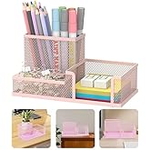 Masa&uuml;st&uuml; Metal Kalemlik Seti 3 l&uuml; Kombo 1 Paket Fileli Perfore Pastel Renkli Kalemlik Kağıtlık K&uuml;pnotluk D&uuml;zenleyici