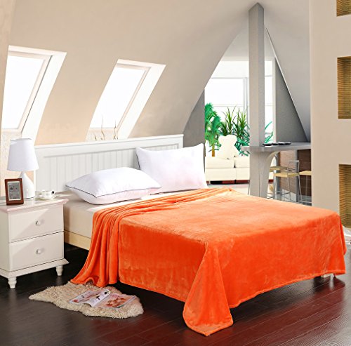 Bedding Extra Soft Coral Fleece Blanket Lightweight Thickening Throw/Bed Blanket Pure Color Blanket Bright Orange Throw(47"X79")