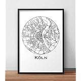 Affiche Cologne Allemagne Minimalist Map (A4, A3, A2) - City Map, Poster de Cologne Köln, Plan de ville, Impression d'Art, Création originale handmade