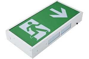 Biard 3W LED Green Square Emergency Exit Sign - Down/Left/Right Arrow - Maintained/Non-Maintained - Commercial Safety Lighting for Warehouses with 3 Hour Battery Backup