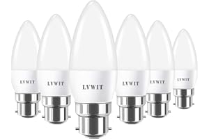 LVWIT 6.5W Ampoules à Bougies LED B22, Equivalente à 60W Ampoules Incandescentes, 2700K Blanc Chaud 806Lm, Non-Dimmable, Lot de 6