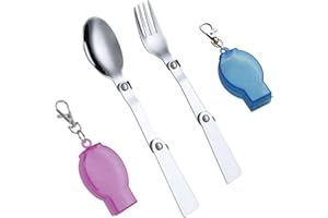 ENLACE Składane widelce i zestaw łyżek, składana łyżka i zestaw widelców ze stali nierdzewnej 304, z dwoma pojemnikami z tworzywa sztucznego na podróż, kemping, termos, piknik, inne aktywności na