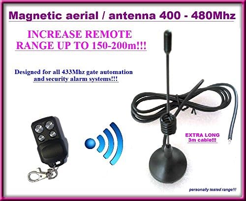 Magnetic Aerial / Antenna for gate automation and Alarm system remote controls 433Mhz with extra long 3m cable!!! Range: 150m-200m
