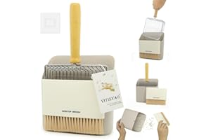 Vitisyao Cat Litter Scoop with Holder, Stainless Steel Kitten Poop Lifter- Portable Dustpan- Cleaning Brush, Fast Sifting Scooper for Kitty Litter Boxes