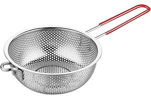 LANYOTA Stainless Steel Colander, Perforated Strainer with Long Handles, Metal Sieve Rice Washer Strainer Bowl for for Pasta, Rice, Fruits, Vegetables, Kitchen Essential Tool (16CM)