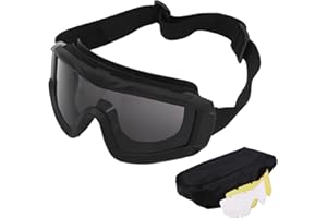 Tiardey Lunettes Airsoft Sports de Plein Air Lunettes de tir Protection UV Anti-buée Avec 3 paires de verres de rechange pour Paintball Equitation Tir Chasse Cyclisme-Noir