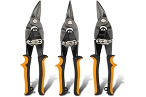 Hoteche Tin Snips 10 inch/250 mm 3 Pieces Aviation Snips Metal Scissors Straight Through Sheet Metal Scissors Made of Cr-V Steel - High Performance Scissors for Crafts